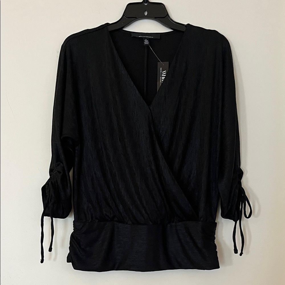 White House Black Market Black Wrap Blouse – Size M 🖤👚✨